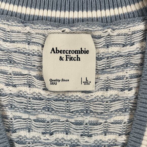 Abercrombie and Fitch V Neck Sweater Vest Pullover Womens L Blue White Knit - Picture 3 of 6
